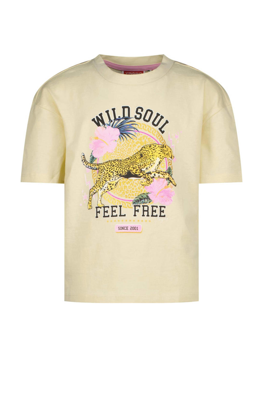 Ecru meisjes Vingino T-shirt van katoen met printopdruk, korte mouwen en ronde hals