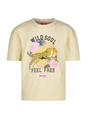 thumbnail: Ecru meisjes Vingino T-shirt van katoen met printopdruk, korte mouwen en ronde hals