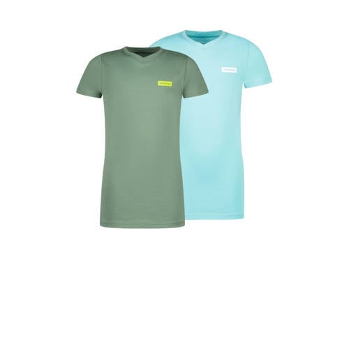 Vingino T-shirt - set van 2 zachtgroen/aquablauw Jongens Katoen V-hals