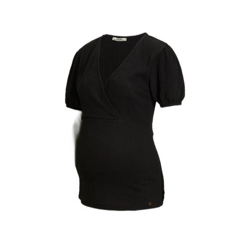 LOVE2WAIT zwangerschaps- en voedingstop zwart T-shirt Dames Polyester V-hals