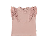thumbnail: Roze meisjes Your Wishes T-shirt Piper van stretchkatoen met effen, korte mouwen, ronde hals en broderie