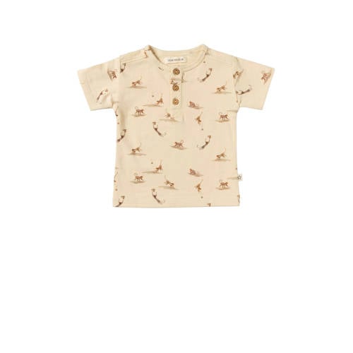 Your Wishes baby T-shirt Paco met dierenprint ecru/bruin Jongens Stretchkatoen Ronde hals