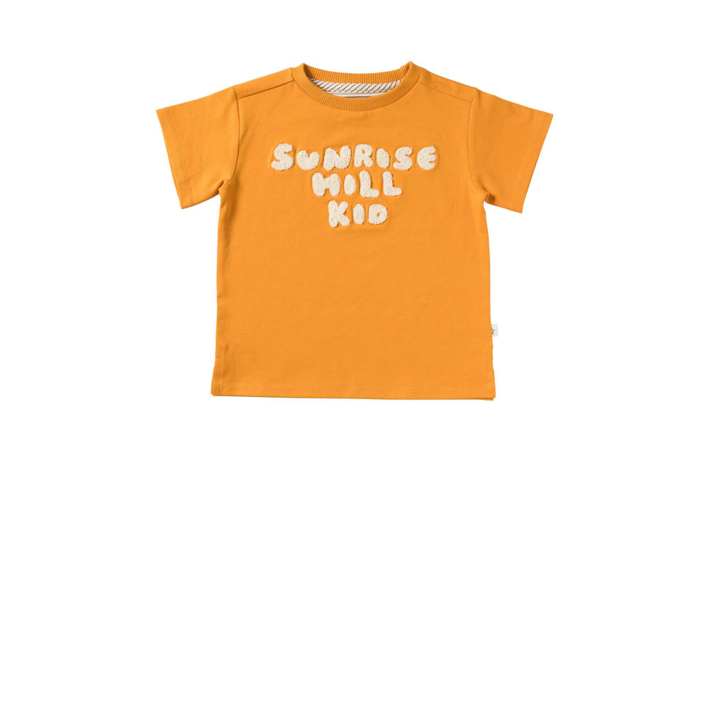 Oranje jongens Your Wishes T-shirt Paul van stretchkatoen met tekst print, korte mouwen en ronde hals