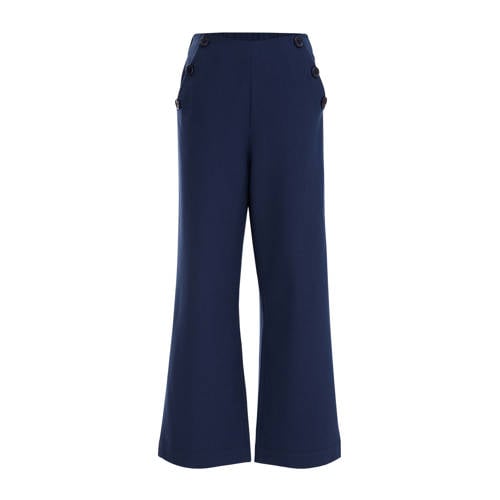 WE Fashion straight fit broek donkerblauw Meisjes Polyester Effen - 104