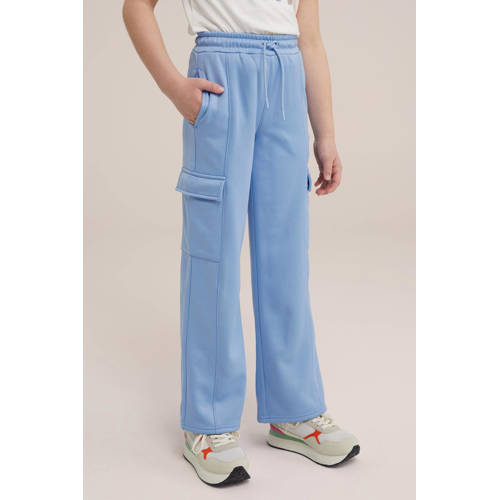 WE Fashion straight fit joggingbroek lichtblauw Meisjes Gerecycled polyester 98