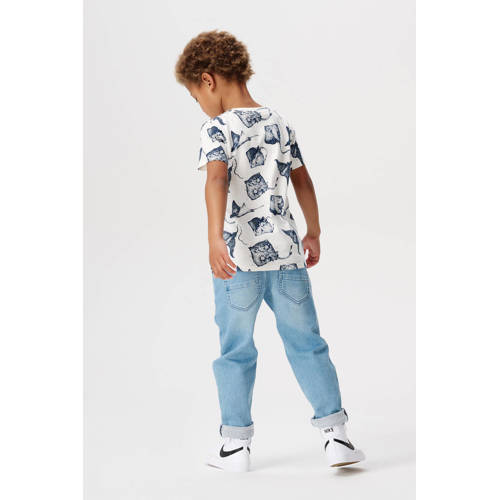 Noppies T-shirt met all over print wit blauw Jongens Katoen Ronde hals 92