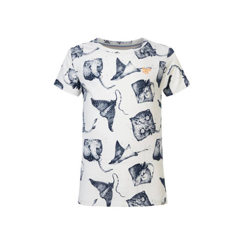 Noppies T-shirt met all over print wit/blauw Jongens Katoen Ronde hals