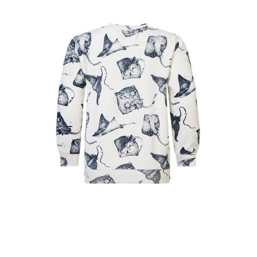 Noppies sweater met all over print wit blauw Jongens Stretchkatoen Ronde hals 104