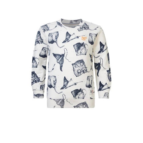Noppies sweater met all over print wit/blauw Jongens Stretchkatoen Ronde hals - 104