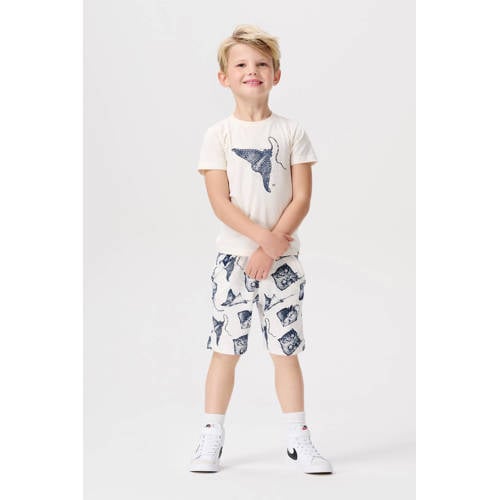 Noppies T-shirt met printopdruk wit blauw Jongens Katoen Ronde hals Printopdruk 92
