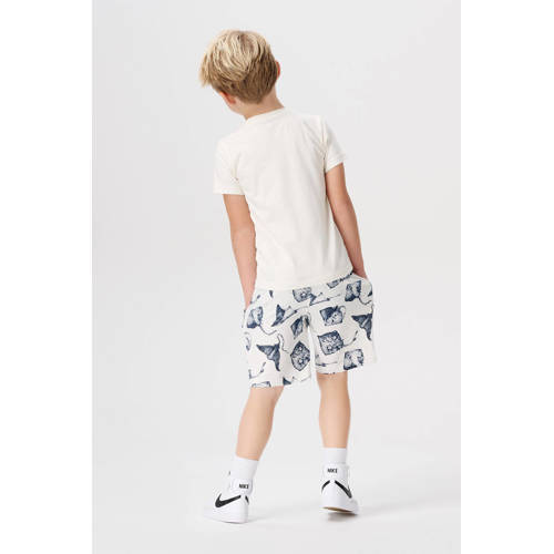 Noppies T-shirt met printopdruk wit blauw Jongens Katoen Ronde hals Printopdruk 92