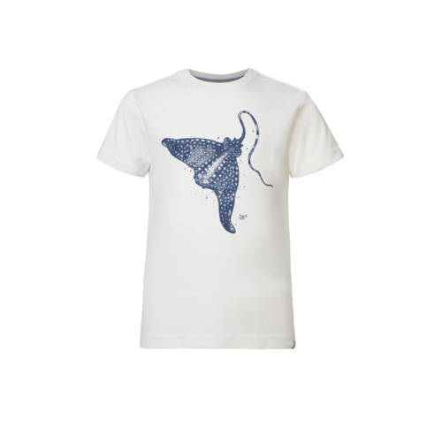 Noppies T-shirt met printopdruk wit/blauw Jongens Katoen Ronde hals Printopdruk