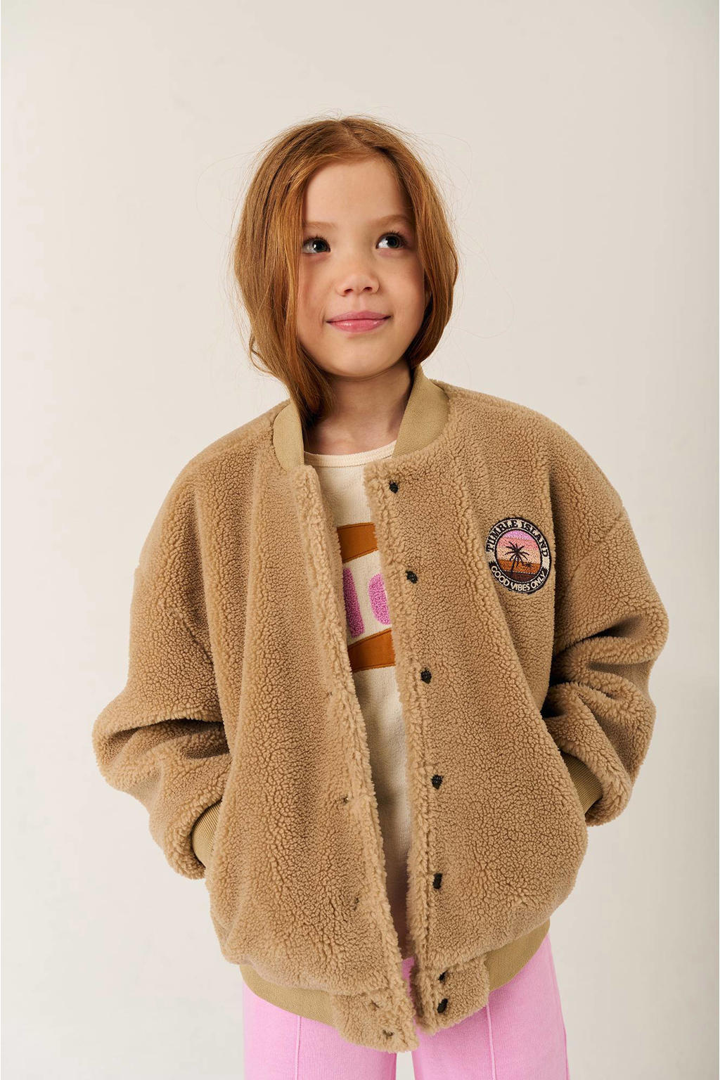 Ecru meisjes Tumble 'n Dry bomberjack zomer Fleury van polyester met lange mouwen, ronde hals en drukknoopsluiting