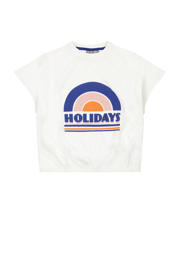thumbnail: Wit, blauw en roze meisjes Tumble 'n Dry T-shirt Bonita Springs met printopdruk, kapmouwtjes en ronde hals