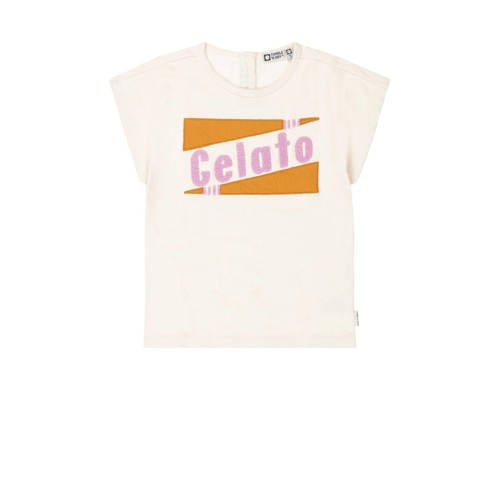 Tumble 'n Dry T-shirt Amara met printopdruk ecru/geel/lichtroze Meisjes Katoen Ronde hals - 110
