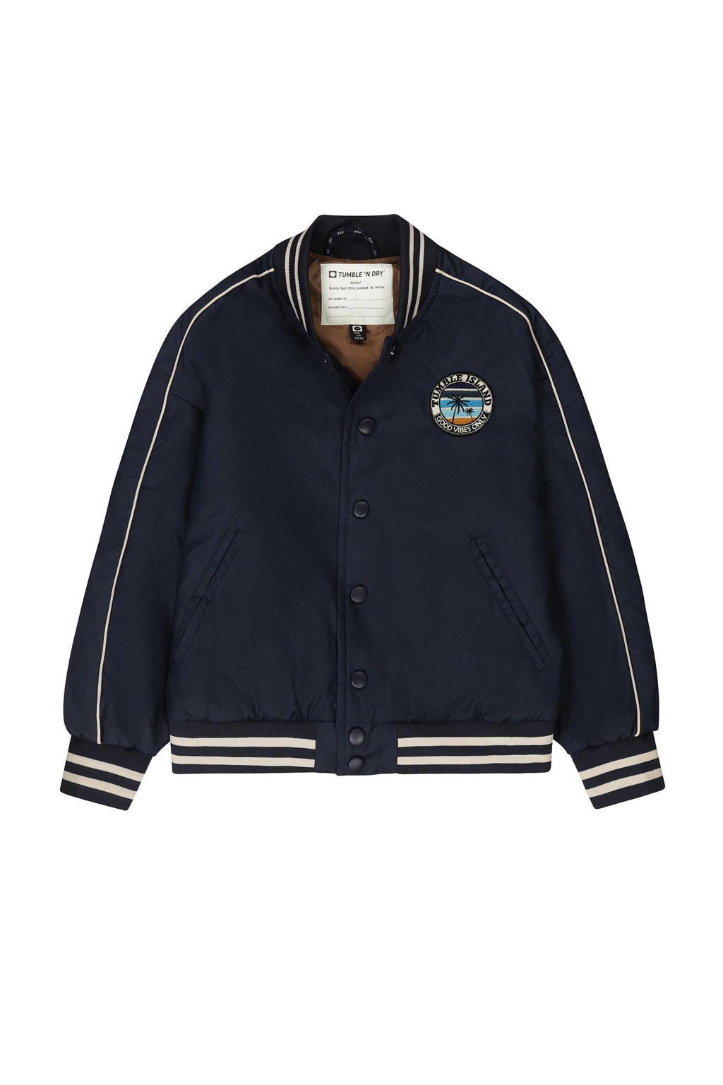 Blauwe jongens Tumble 'n Dry bomberjack zomer Sevan navy van polyester met lange mouwen, ronde hals en drukknoopsluiting
