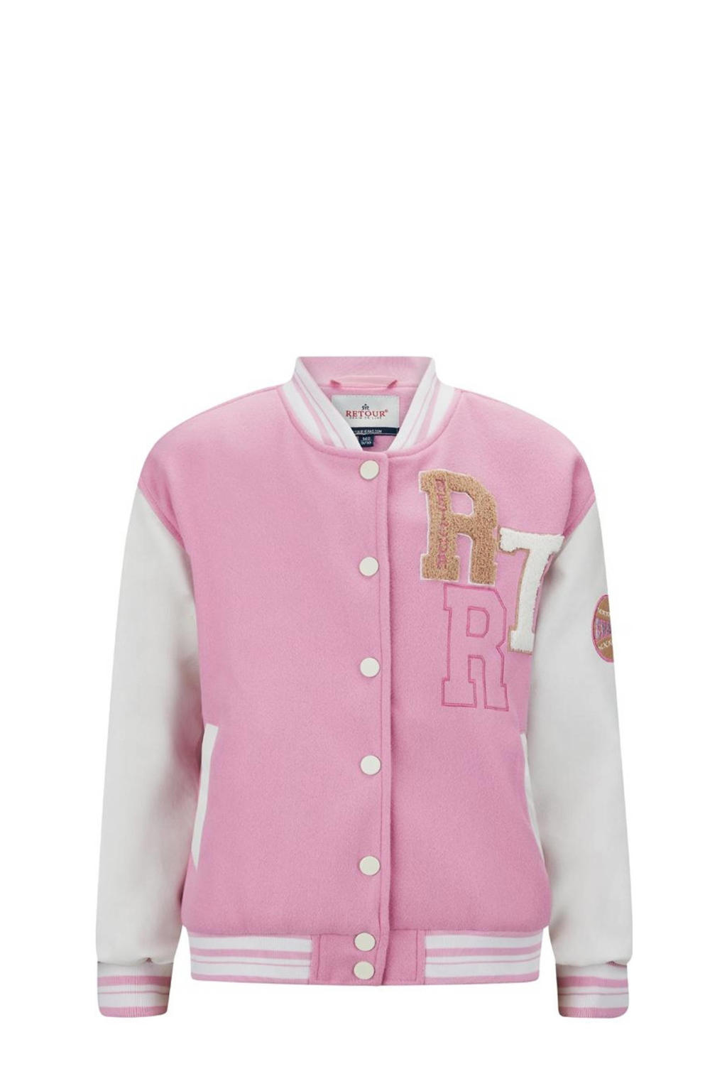 Roze en lichtroze meisjes Retour Jeans bomberjack zomer Annecy offwhite van polyester met meerkleurige print, lange mouwen, ronde hals, drukknoopsluiting en geribde boorden