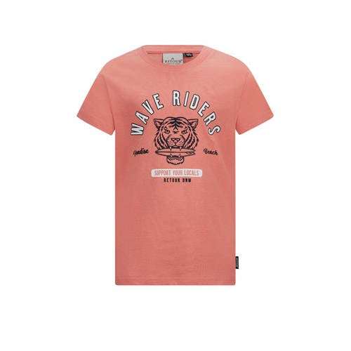 Retour Jeans T-shirt Raoul met printopdruk koraal Oranje Jongens Katoen Ronde hals