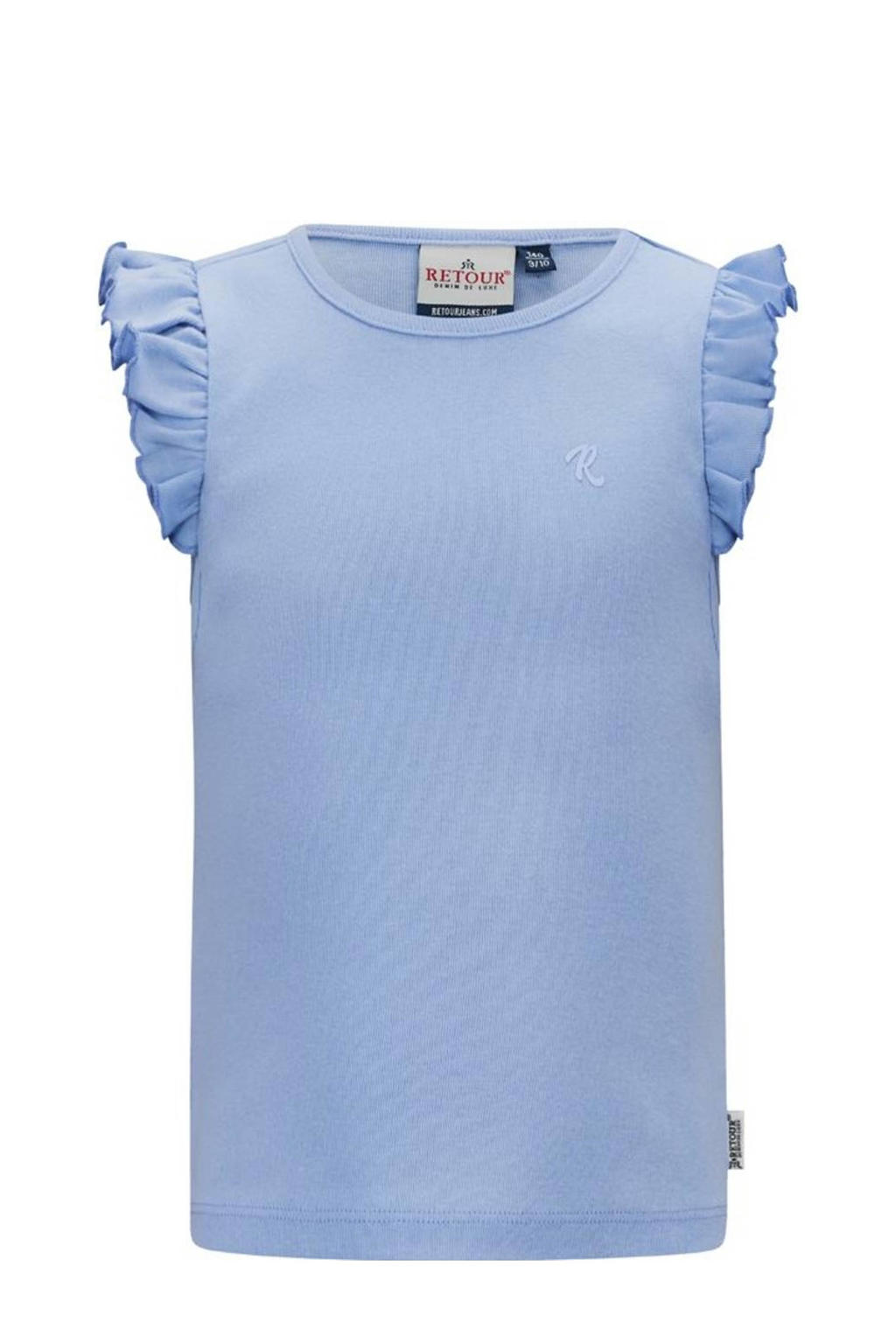 Lichtblauwe meisjes Retour Jeans T-shirt Lorient van katoen met effen, ronde hals en ruches