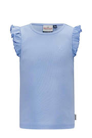 thumbnail: Lichtblauwe meisjes Retour Jeans T-shirt Lorient van katoen met effen, ronde hals en ruches