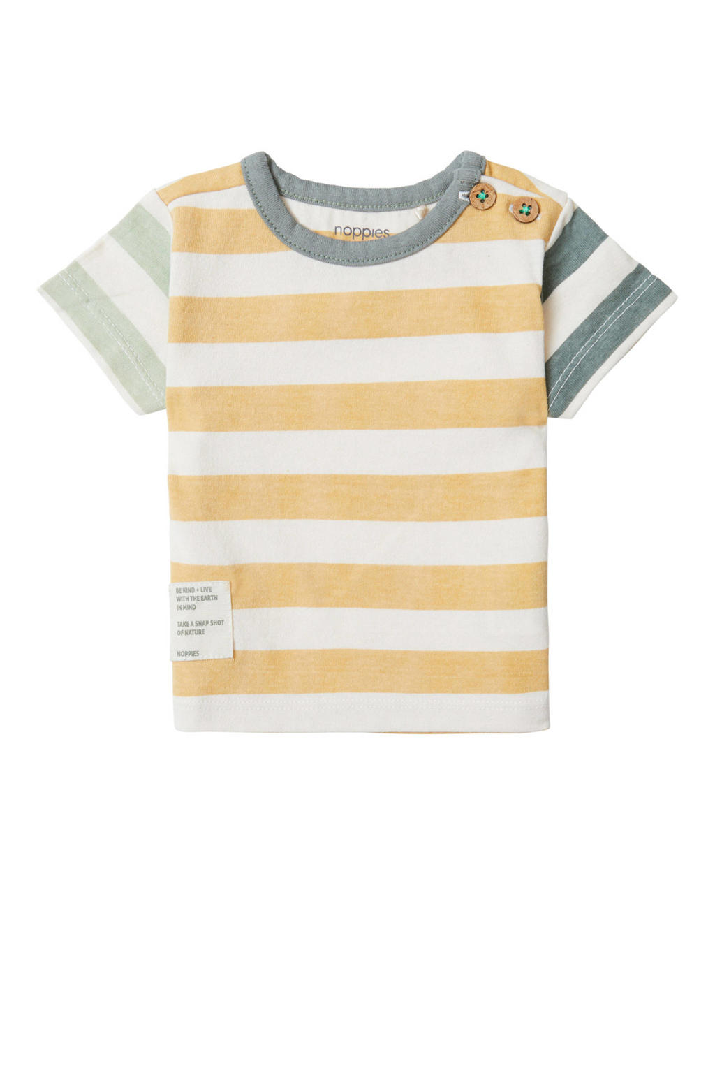Gele jongens Noppies baby gestreept T-shirt Lake van katoen met korte mouwen, ronde hals en knoopsluiting