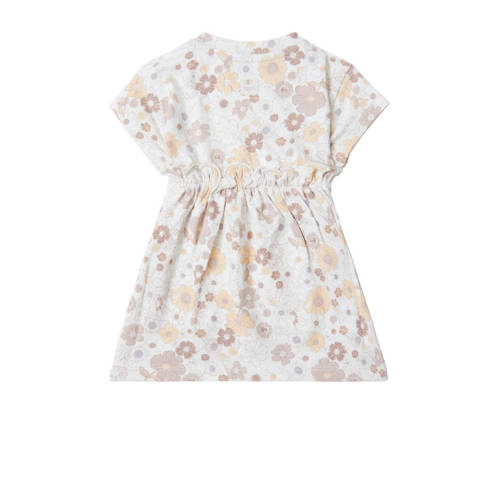 Noppies baby jurk met all over print en ruches beige wit Meisjes Katoen Ronde hals 50