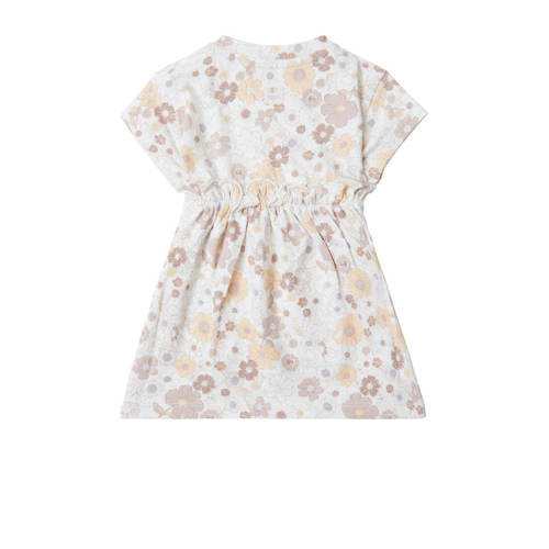 Noppies baby jurk met all over print en ruches beige wit Meisjes Biologisch katoen Ronde hals 50