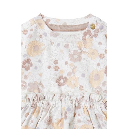 Noppies baby jurk met all over print en ruches beige wit Meisjes Katoen Ronde hals 50