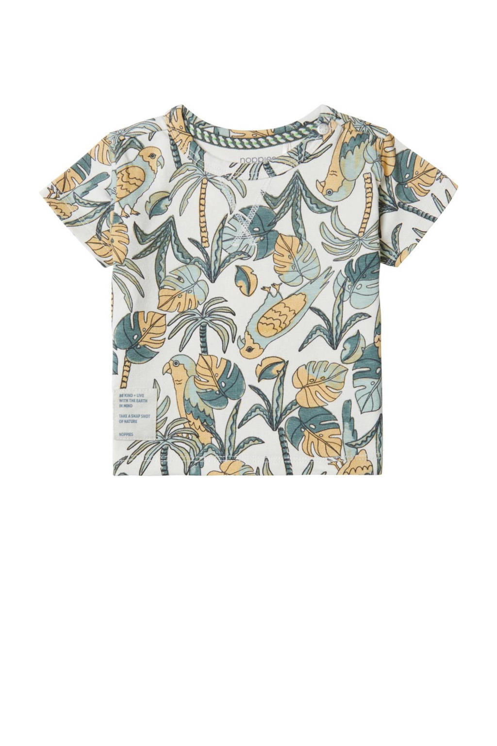 Groen, geel en witte jongens Noppies baby T-shirt van katoen met korte mouwen, ronde hals en drukknoopsluiting
