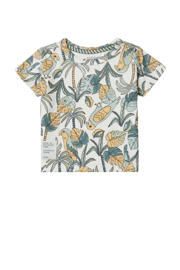 thumbnail: Groen, geel en witte jongens Noppies baby T-shirt van katoen met korte mouwen, ronde hals en drukknoopsluiting