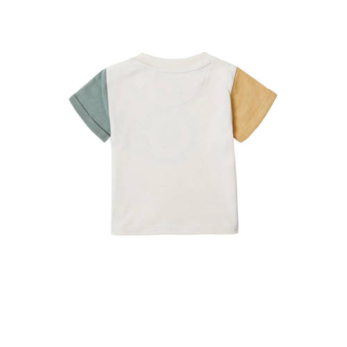 Noppies baby T-shirt Bisbee met printopdruk offwhite groen geel Ecru Jongens Katoen Ronde hals 50