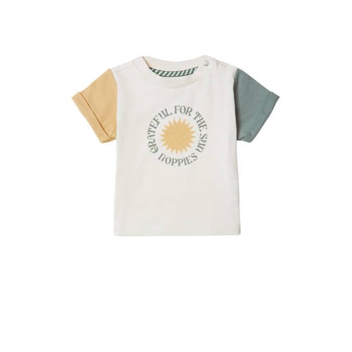Noppies baby T-shirt Bisbee met printopdruk offwhite//groen/geel Ecru Jongens Gerecycled katoen Ronde hals