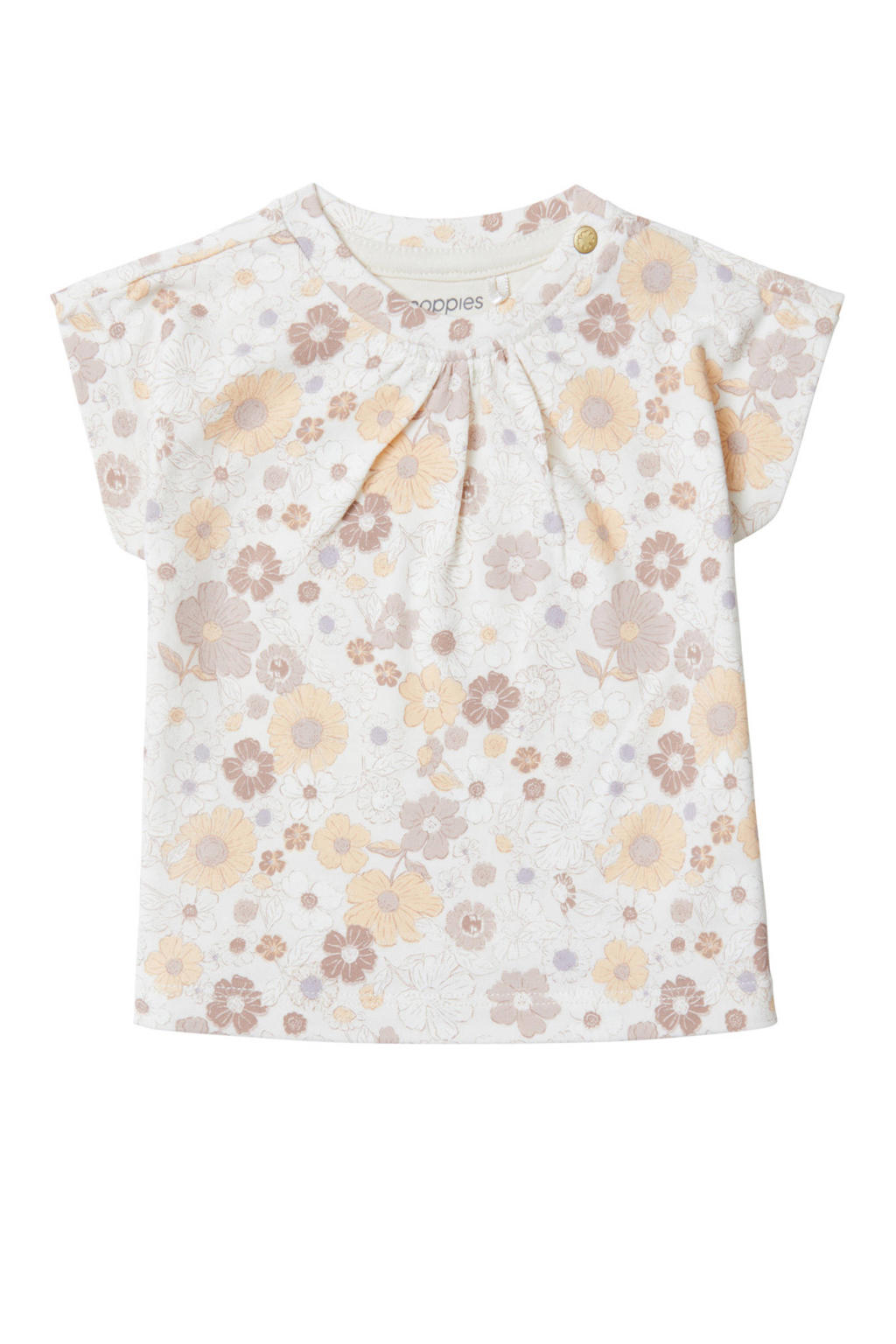 Oranje, lila en witte meisjes Noppies baby gebloemd T-shirt Camas zachtoranje van katoen met korte mouwen, ronde hals en drukknoopsluiting