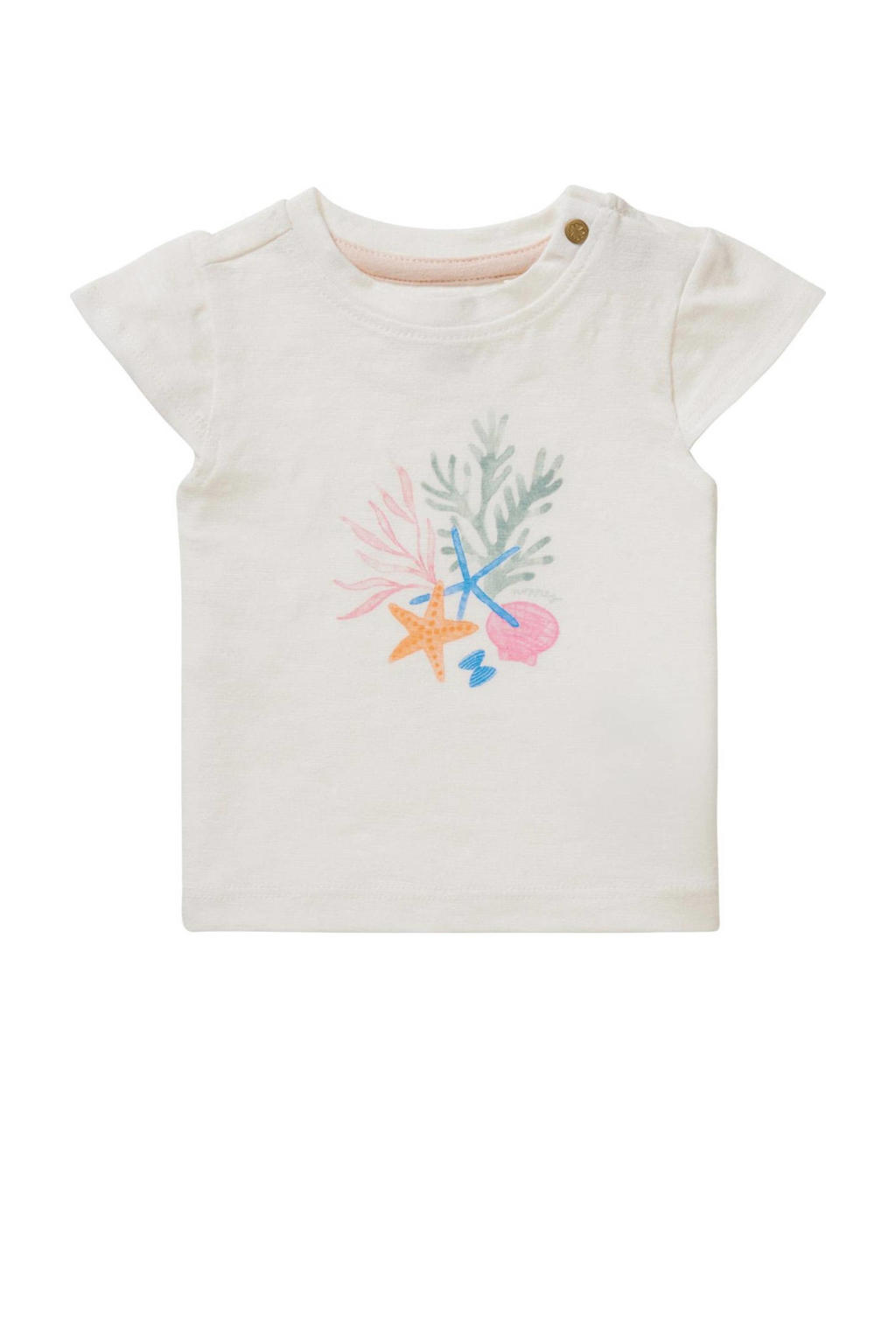  meisjes Noppies baby T-shirt van katoen met printopdruk, korte mouwen, ronde hals en knoopsluiting
