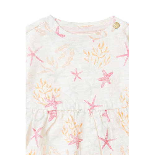 Noppies baby jurk met all over print offwhite roze geel Meisjes Biologisch katoen Ronde hals 80
