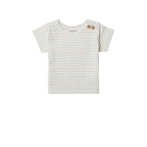 Noppies baby gestreept T-shirt offwhite/blauw/beige Jongens Biologisch katoen Ronde hals