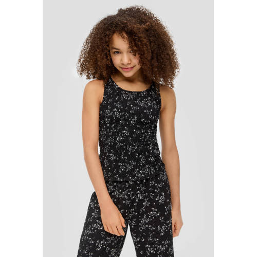 s.Oliver top met all over print zwart roze Meisjes Polyester Ronde hals 134 140