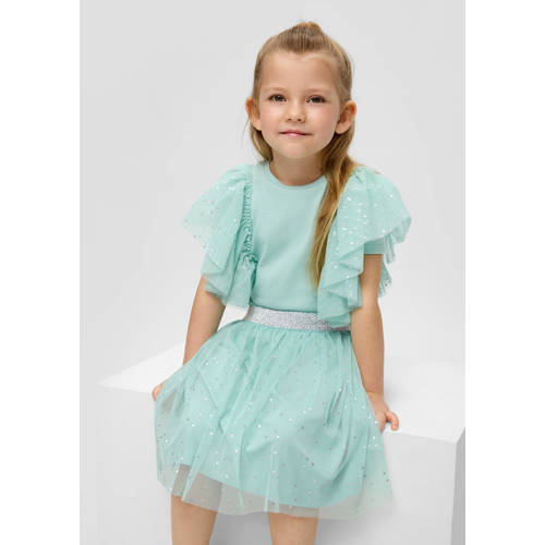 s.Oliver rok met all over print en glitters turquoise Blauw Meisjes Katoen 92