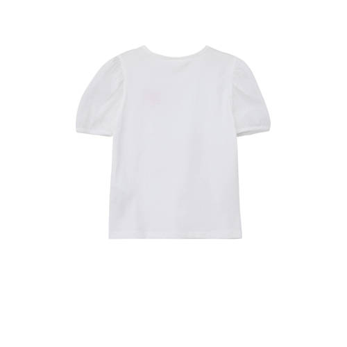 s.Oliver T-shirt met printopdruk en pailletten wit Meisjes Katoen Ronde hals 92 98