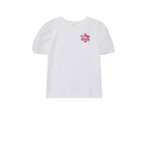 s.Oliver T-shirt met printopdruk en pailletten wit Meisjes Katoen Ronde hals - 104/110