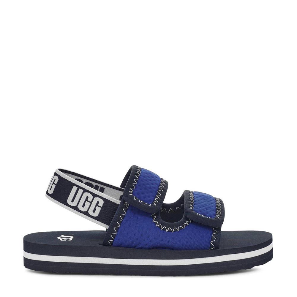 Donkerblauwe jongens UGG Lennon sandalen van textiel met klittenband en logo