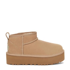 Classic ultra mini platform suède enkelboots beige