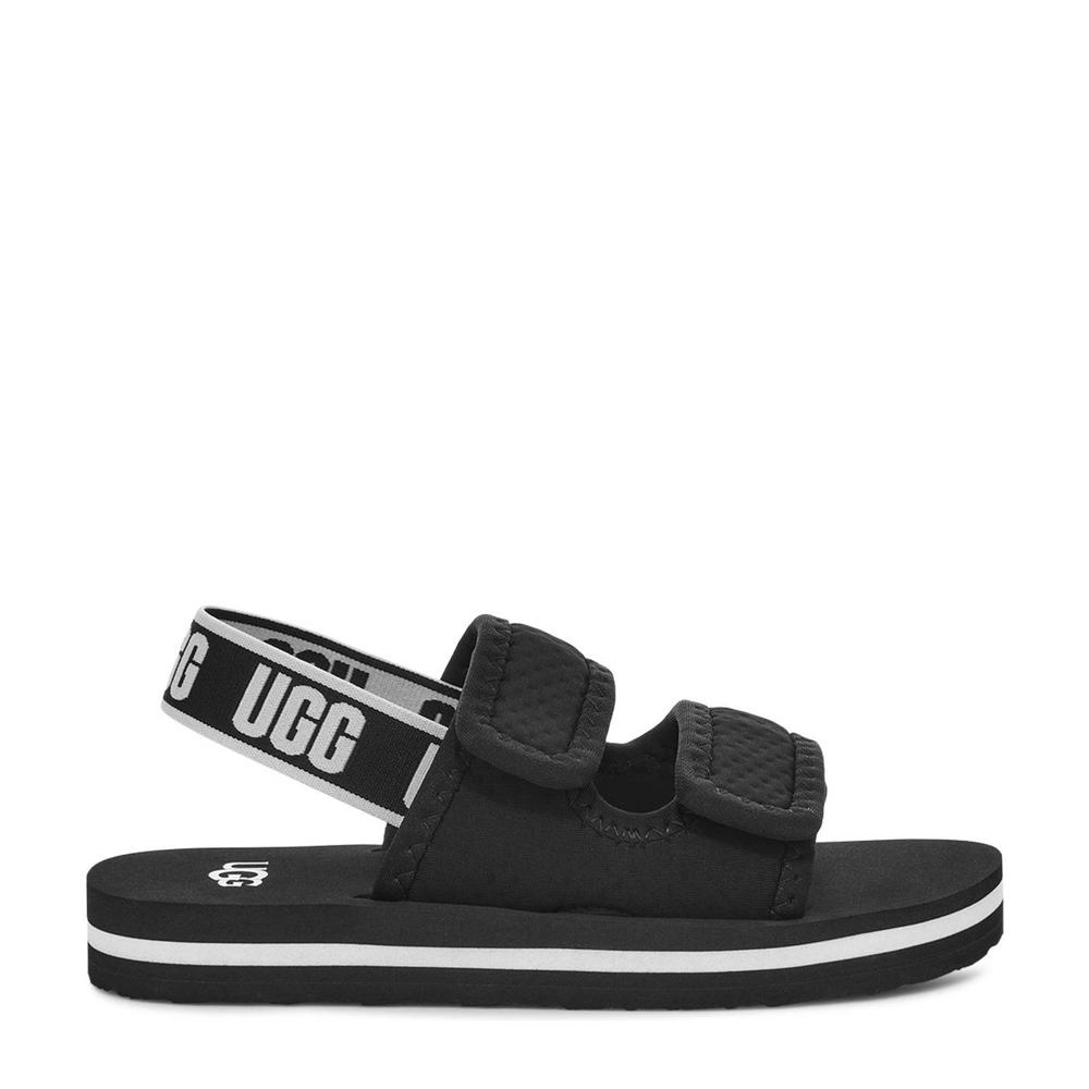 Zwarte jongens UGG Lennon sandalen van textiel met klittenband en logo