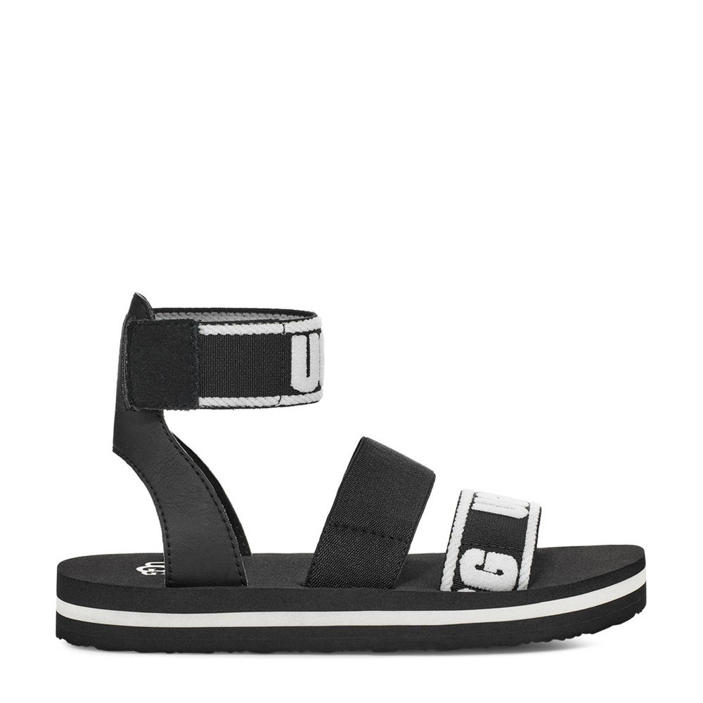 Zwarte meisjes UGG sandalen van textiel met klittenband