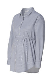 thumbnail: Blauw en witte dames Noppies maternity gestreepte zwangerschaps- en voedingsblouse Arles met lange mouwen, klassieke kraag en knoopsluiting