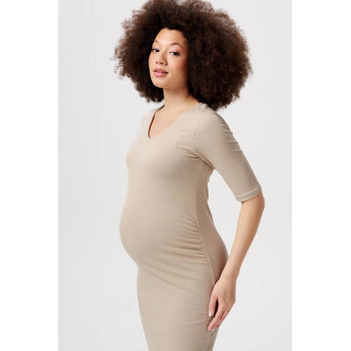 Noppies zwangerschapsjurk Keiko beige Dames Polyester V-hals Effen XS