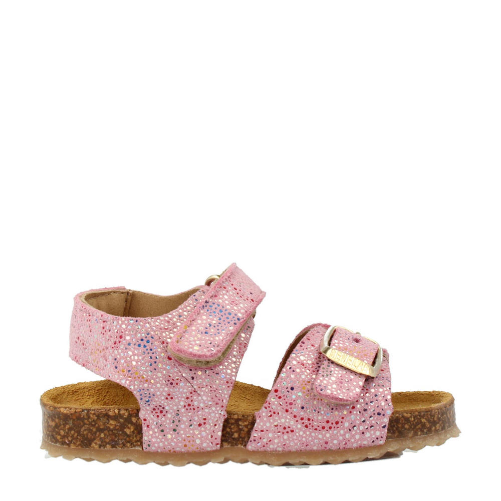 Roze meisjes Develab leren sandalen met klittenband en all over print