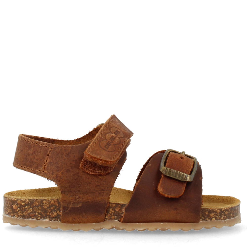 Cognackleurige jongens Develab leren sandalen met klittenband