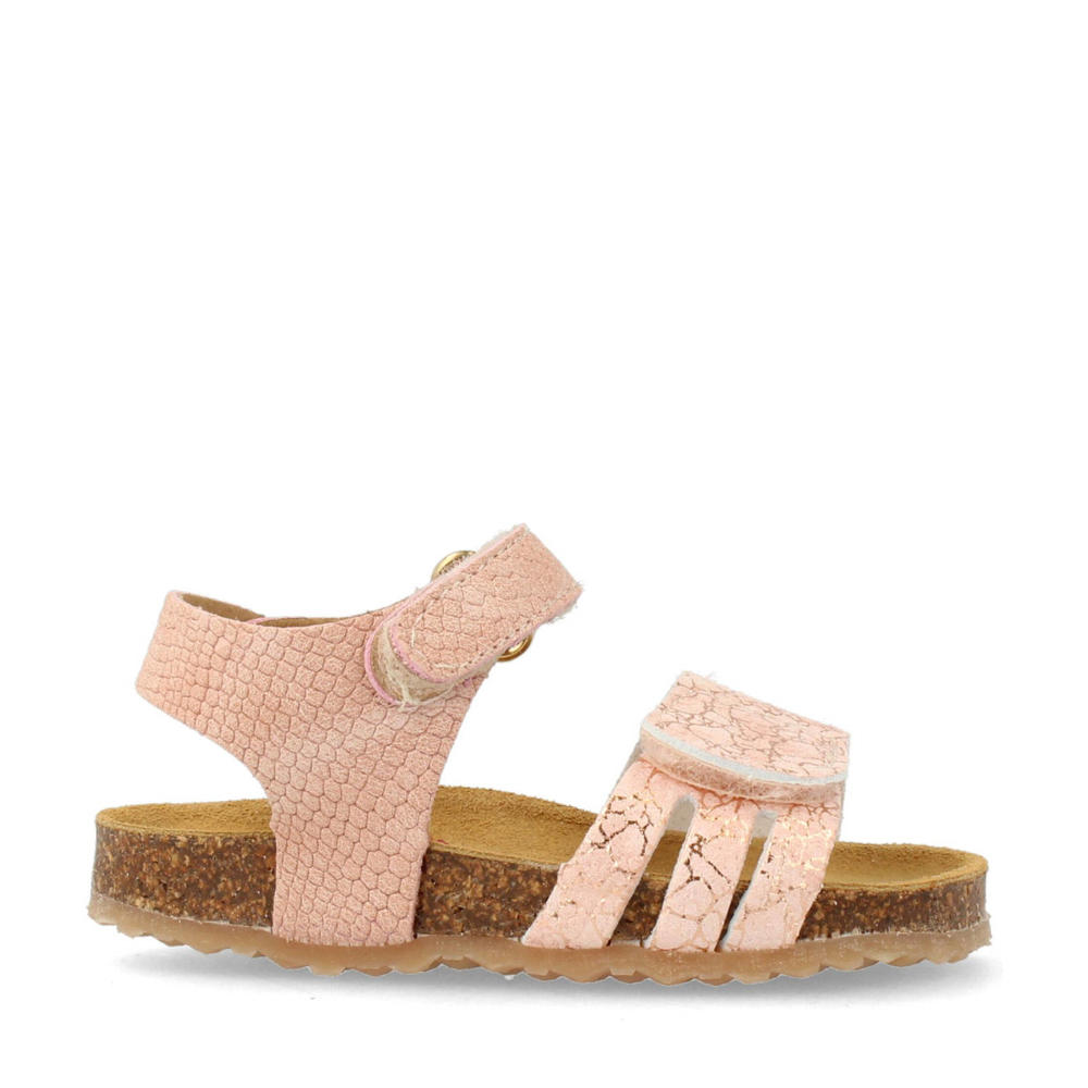 Roze meisjes Develab leren sandalen met klittenband en effen