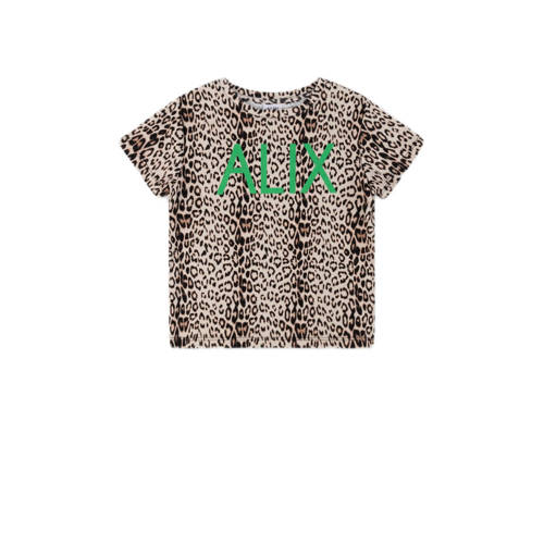 Alix Mini T-shirt met panterprint beige/zwart/groen Meisjes Stretchkatoen Ronde hals